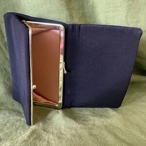 Vintage Black Faille Evening Clutch Purse With Gold-Tone Kiss Lock & Gold Lining